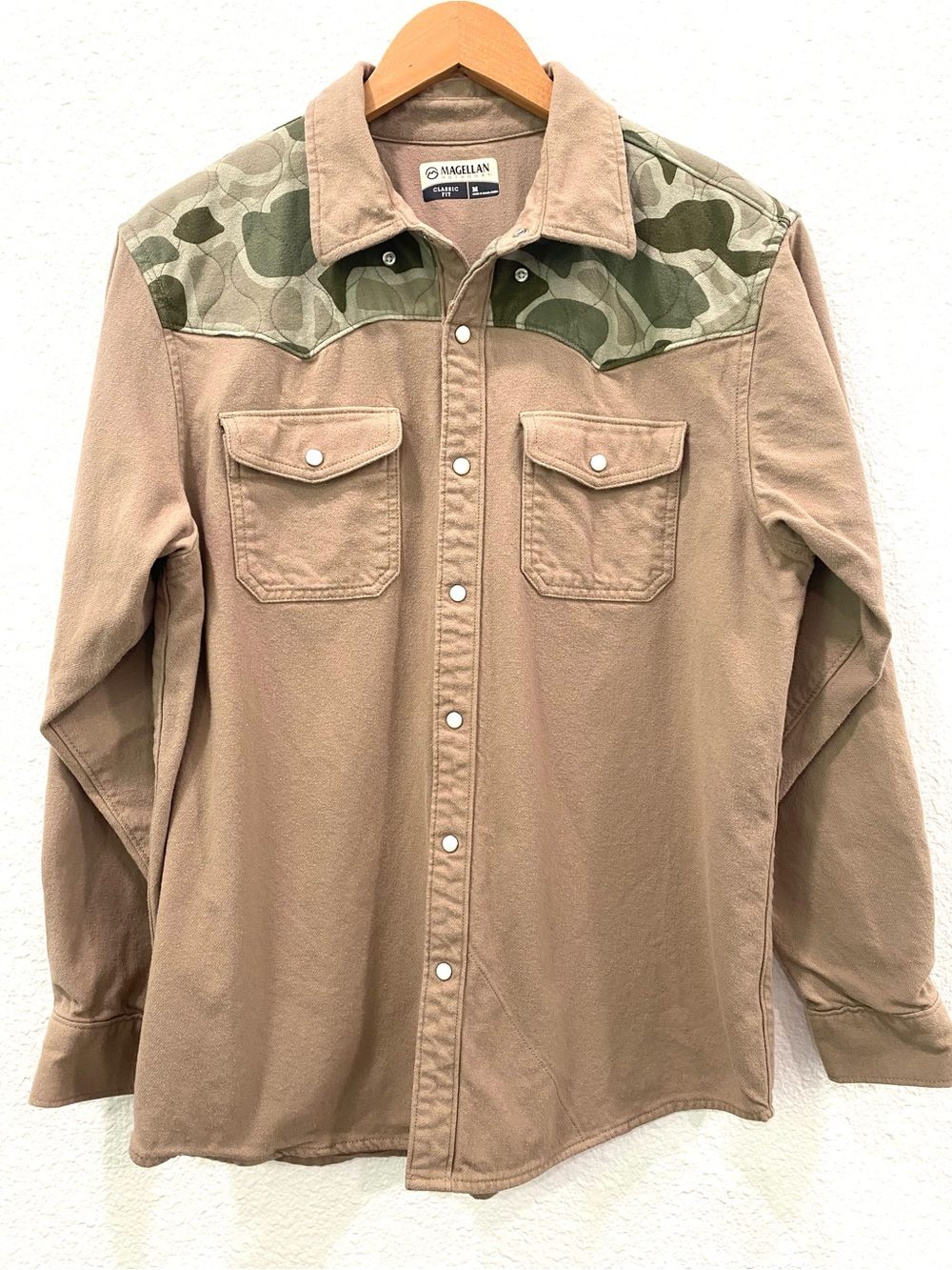 Magellan Outdoors Classic Fit Pecos Ridge Flannel Shirt Camo Pearl Snap Size M